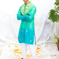 Green Shaded Silk Kurta with Elegant Mirror Yoke