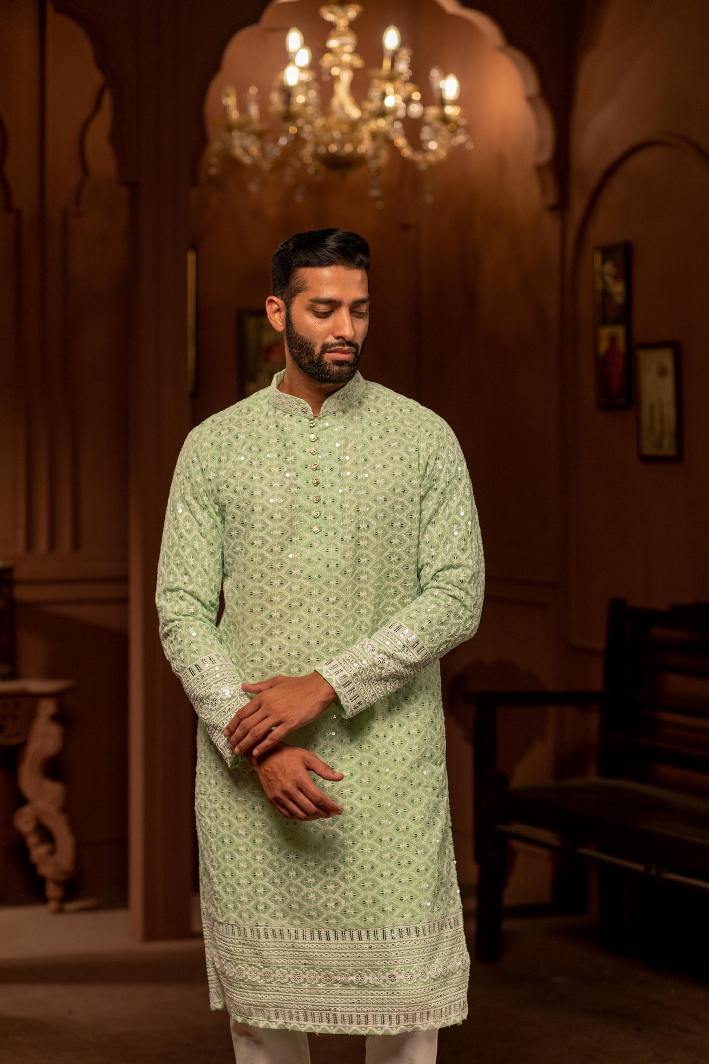 Chartreuse White Sequin Kurta