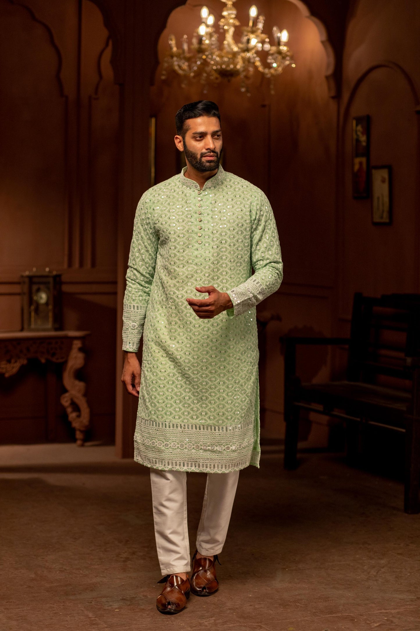 Chartreuse White Sequin Kurta