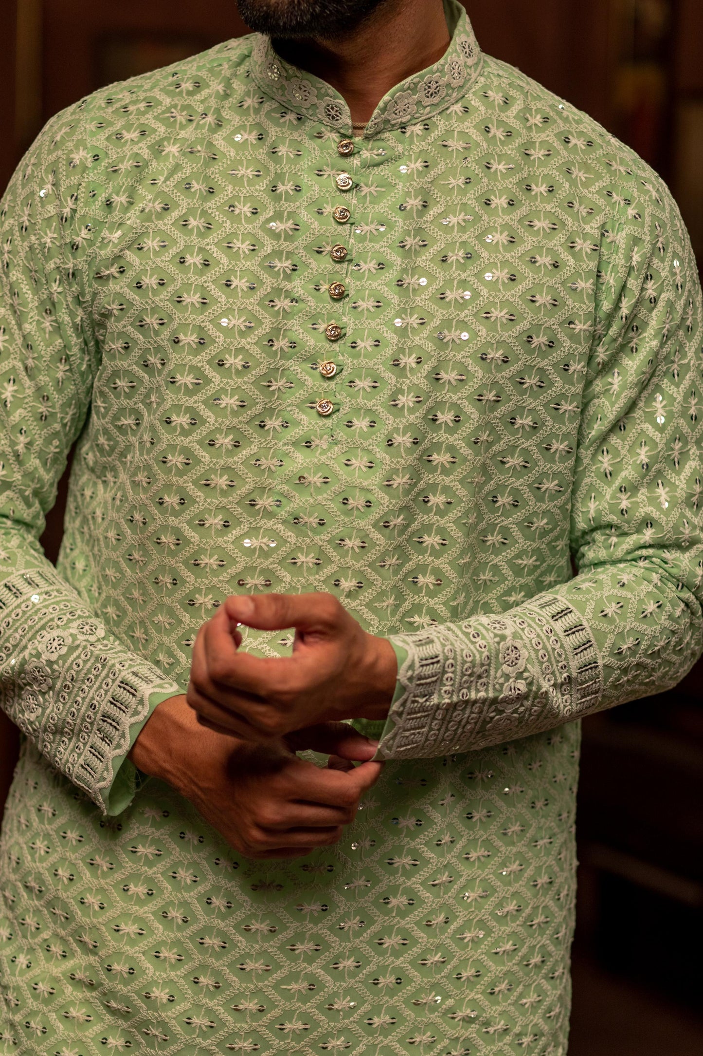 Chartreuse White Sequin Kurta