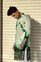 Handcrafted Green Tie & Dye Kurta with Exquisite Borders