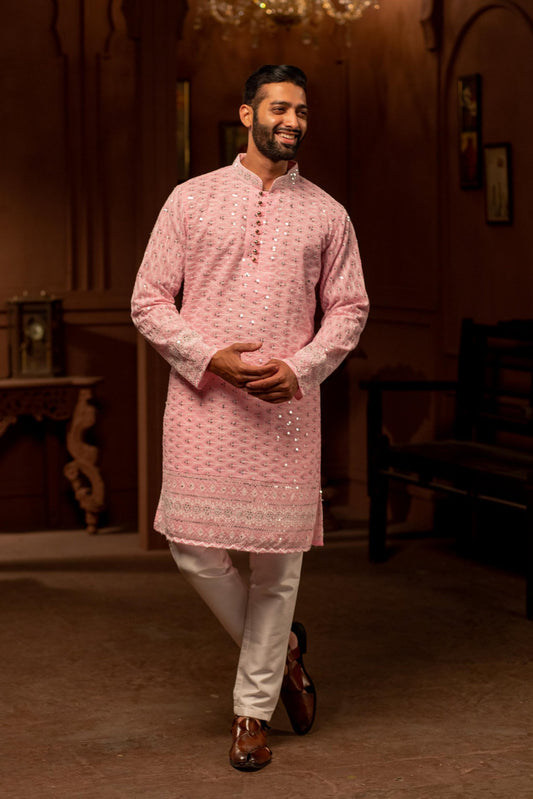 Baby Pink Chander Kurta