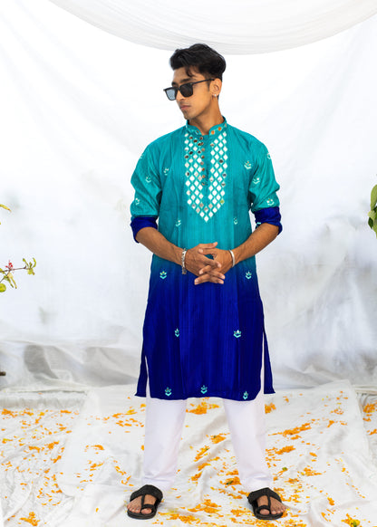 Blue Shaded Kurta with Mirror Neck Detail