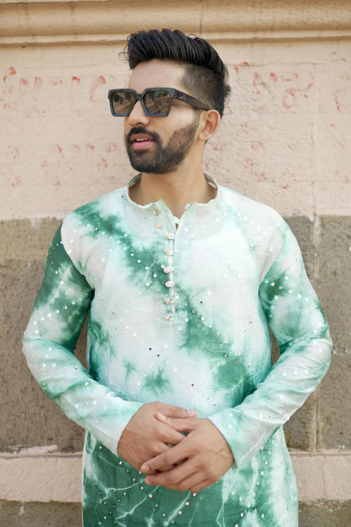 Haryali Chanderi Green Check Mirror Kurta