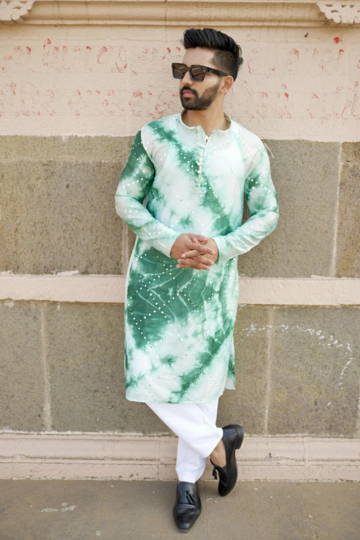 Haryali Chanderi Green Check Mirror Kurta