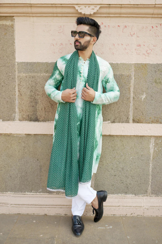 Haryali Chanderi Green Check Mirror Kurta