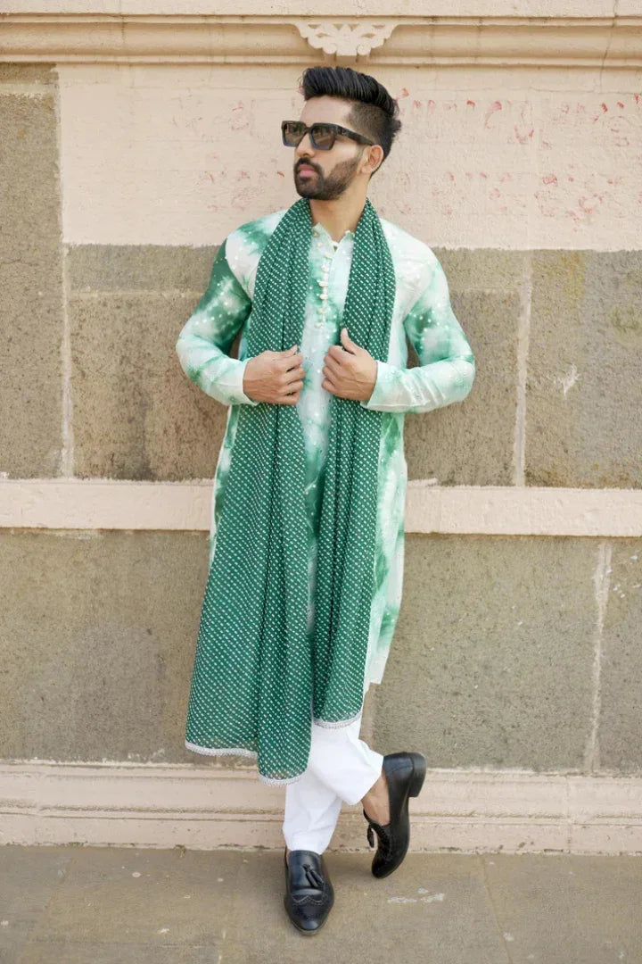 Buy Haryali Chanderi Green Check Mirror Kurta