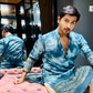 Men's Blue Tie & Dye Kurta in Exquisite Border Chander Silk