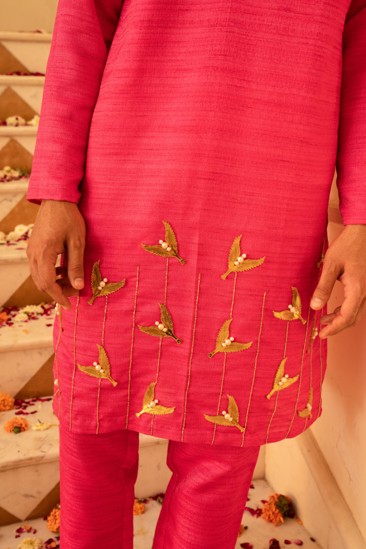 Delightful Strawberry Pink Crystal Mirror Kurta Set