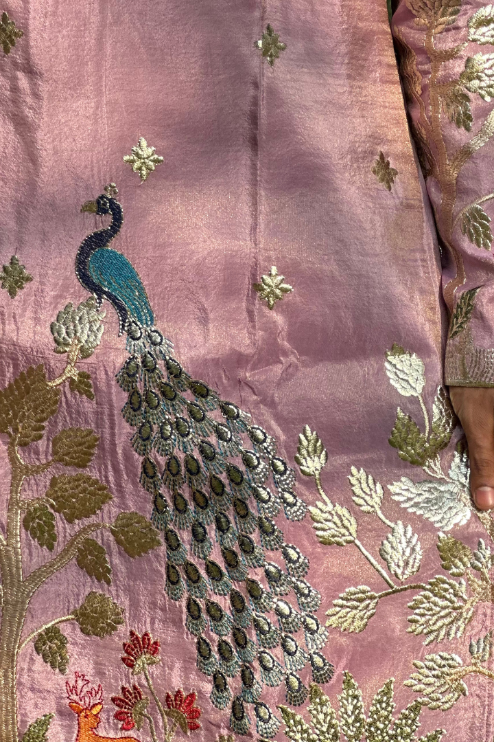 Rose Purple Kurta with Elegant Deer and Peacock Motifs