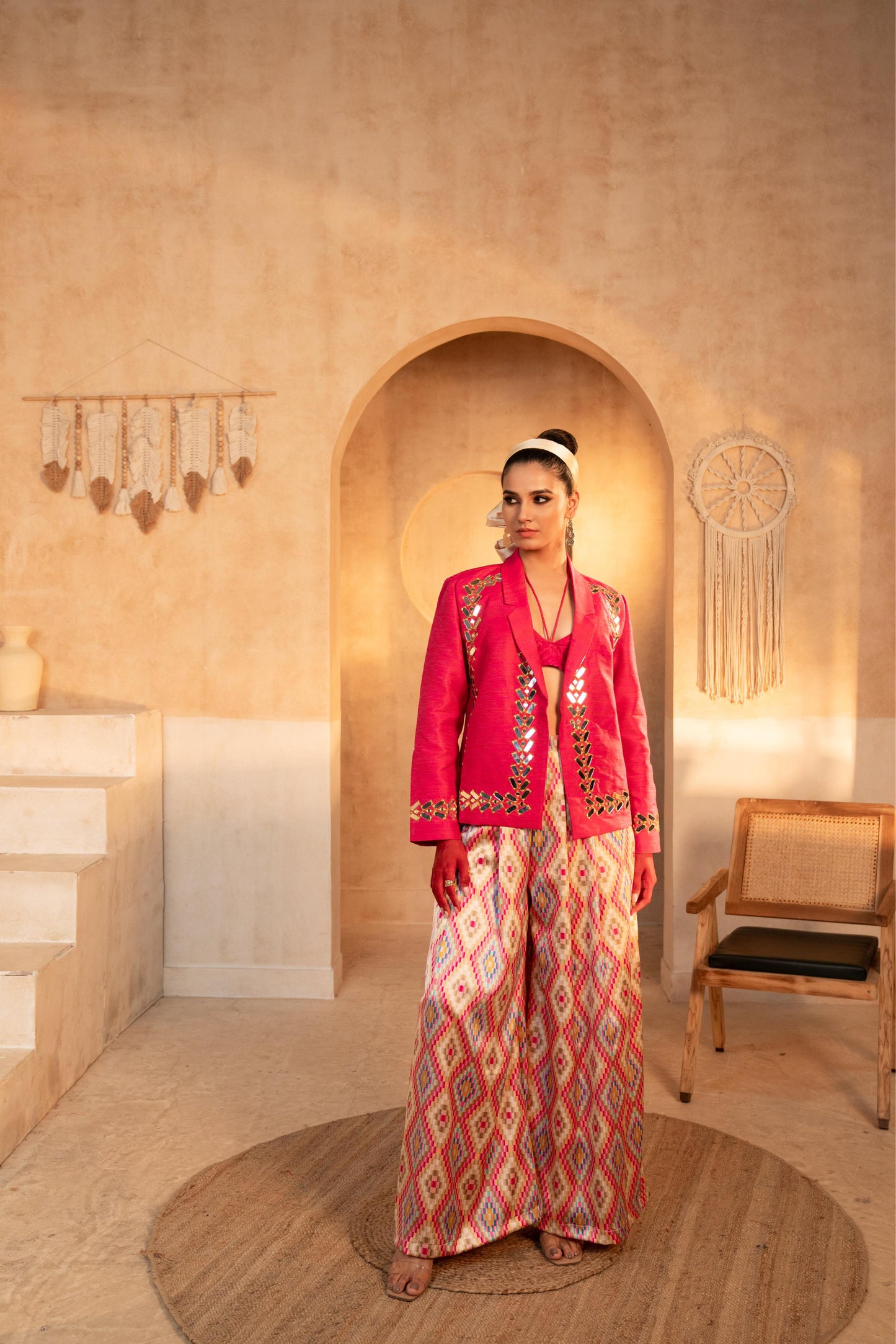 Tammanna - Pink Jacqard Silk Blazer Set