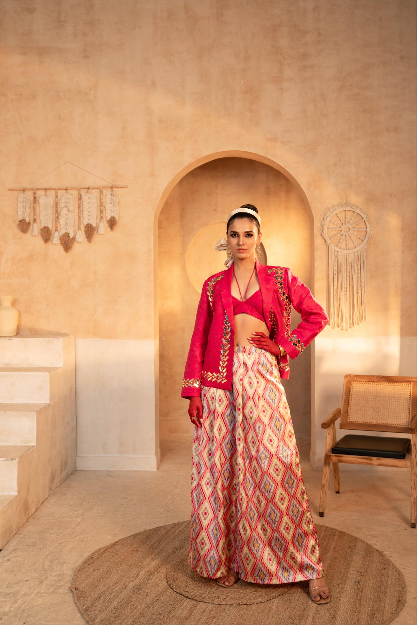 Tammanna - Pink Jacqard Silk Blazer Set