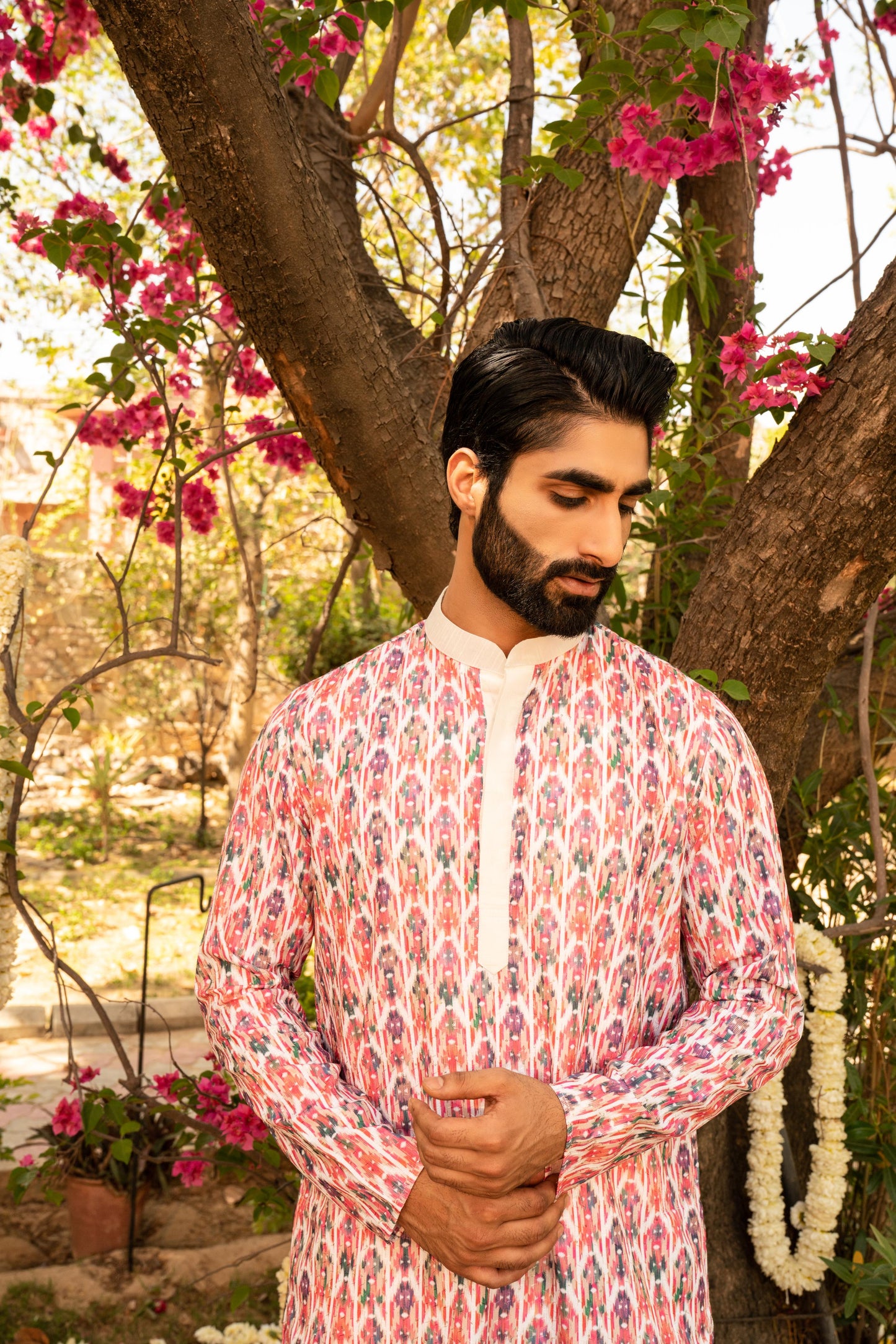 Vibrant Coral Pink Digital Print Kurta