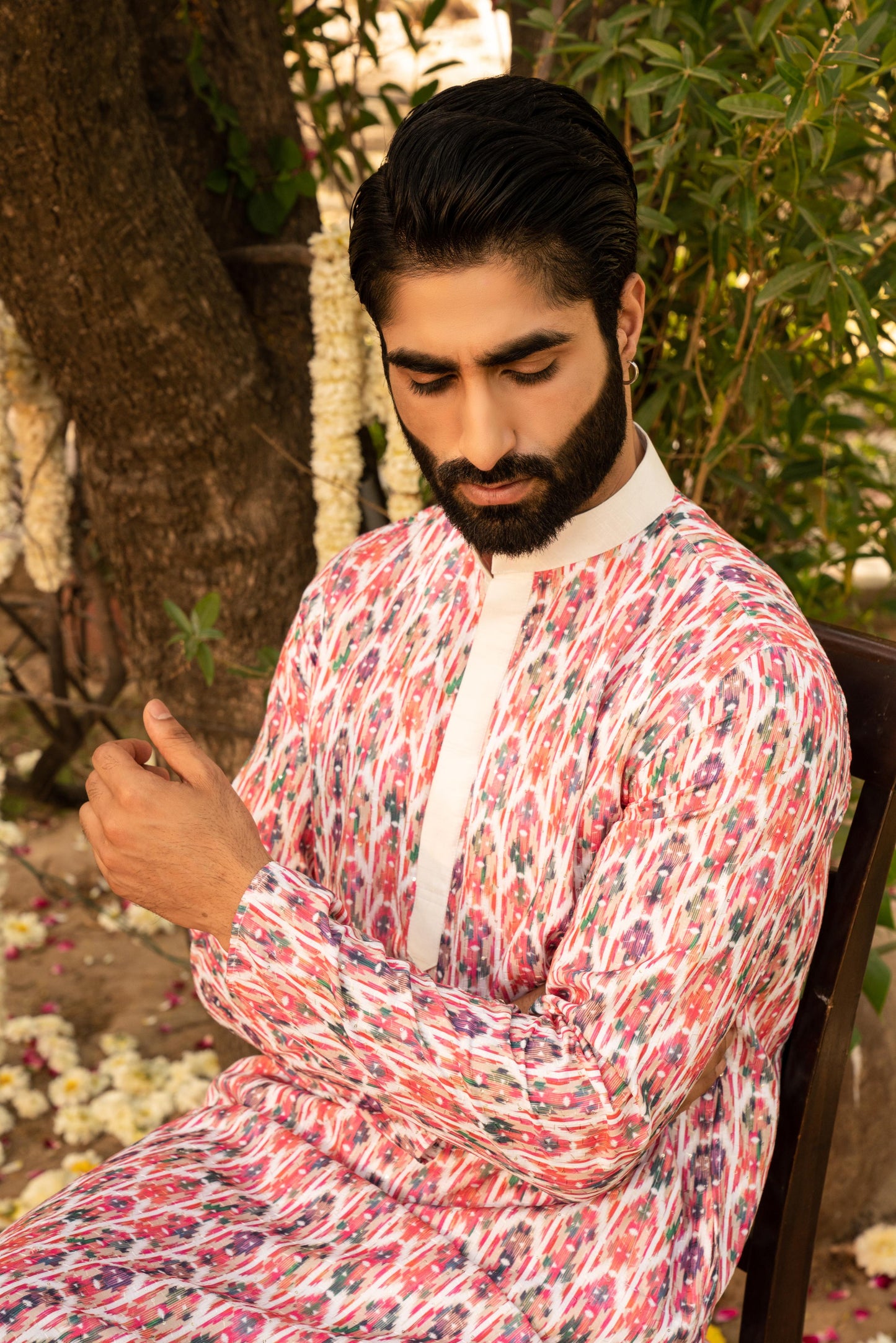 Vibrant Coral Pink Digital Print Kurta