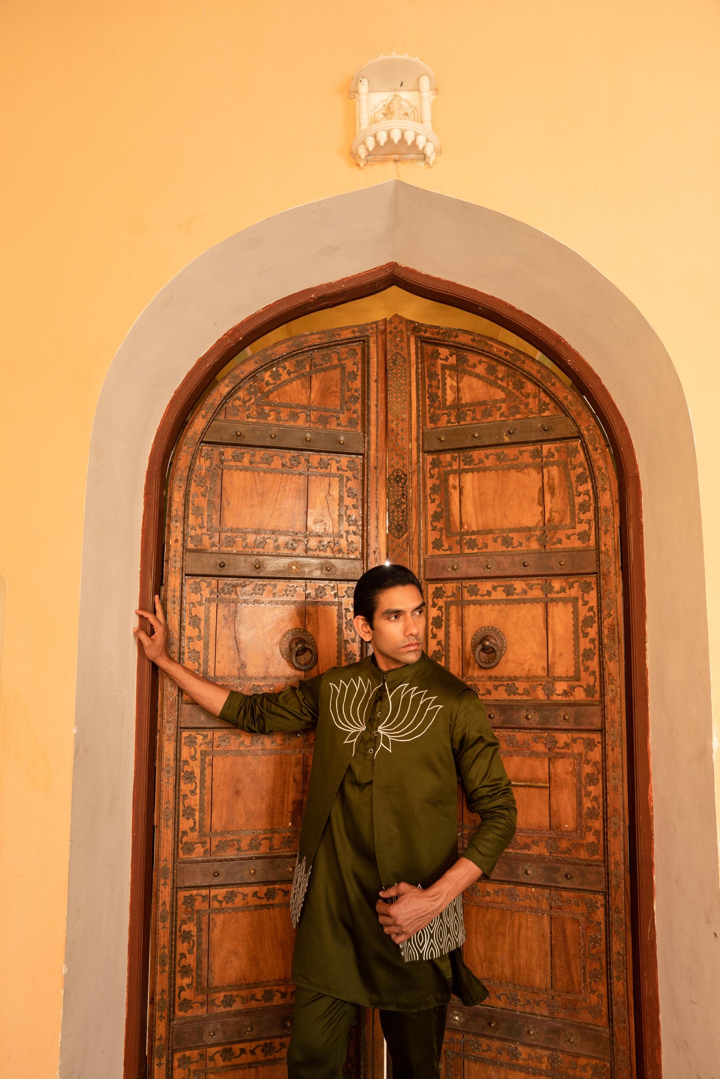 Sophisticated Dark Olive Green Indowestern