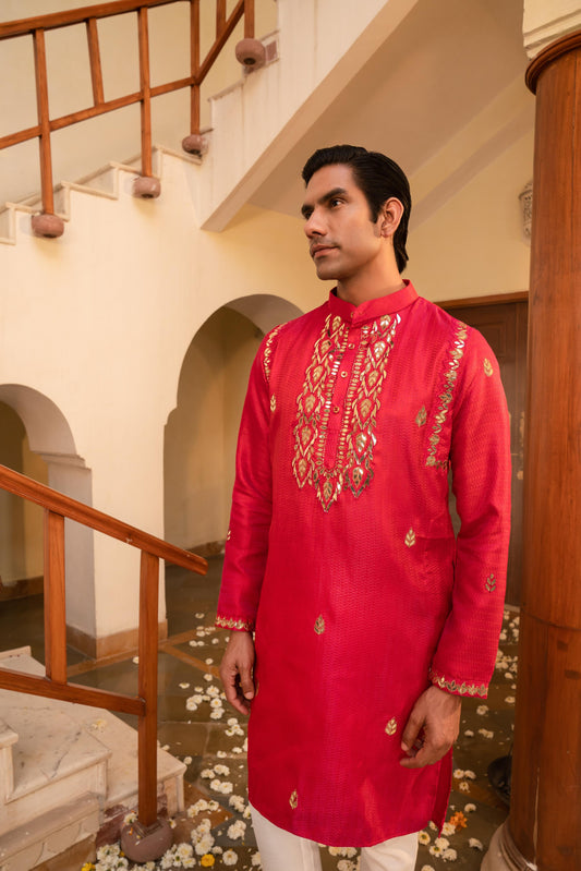 Luxurious Candy Apple Gota Work Silk Kurta