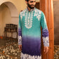 Striking Electric Blue Shaded White Embroidery Kurta