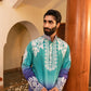 Striking Electric Blue Shaded White Embroidery Kurta