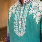 Striking Electric Blue Shaded White Embroidery Kurta