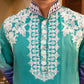 Striking Electric Blue Shaded White Embroidery Kurta