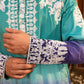 Striking Electric Blue Shaded White Embroidery Kurta