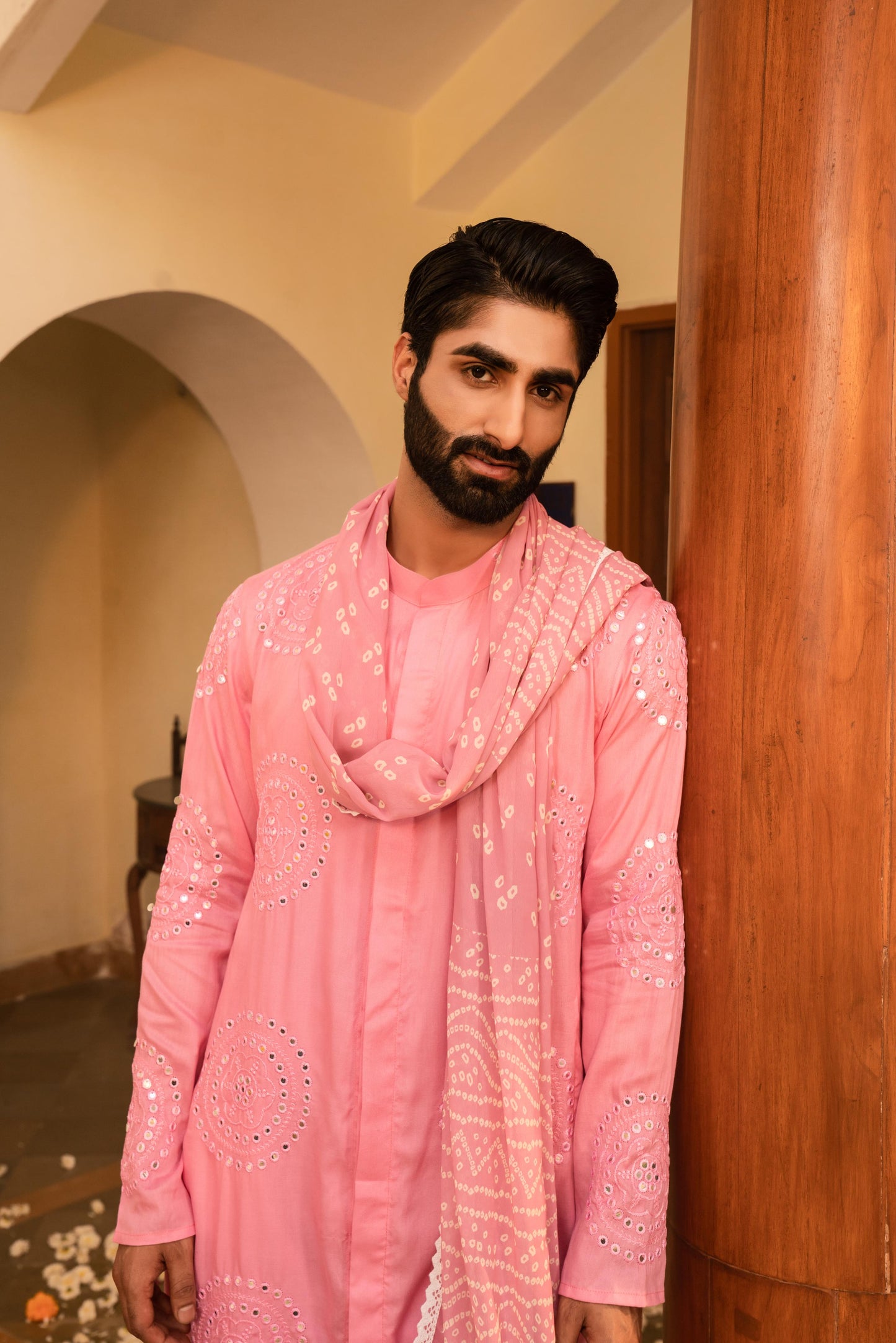 Dazzling Flamingo Pink Mirror Foil Kurta Set