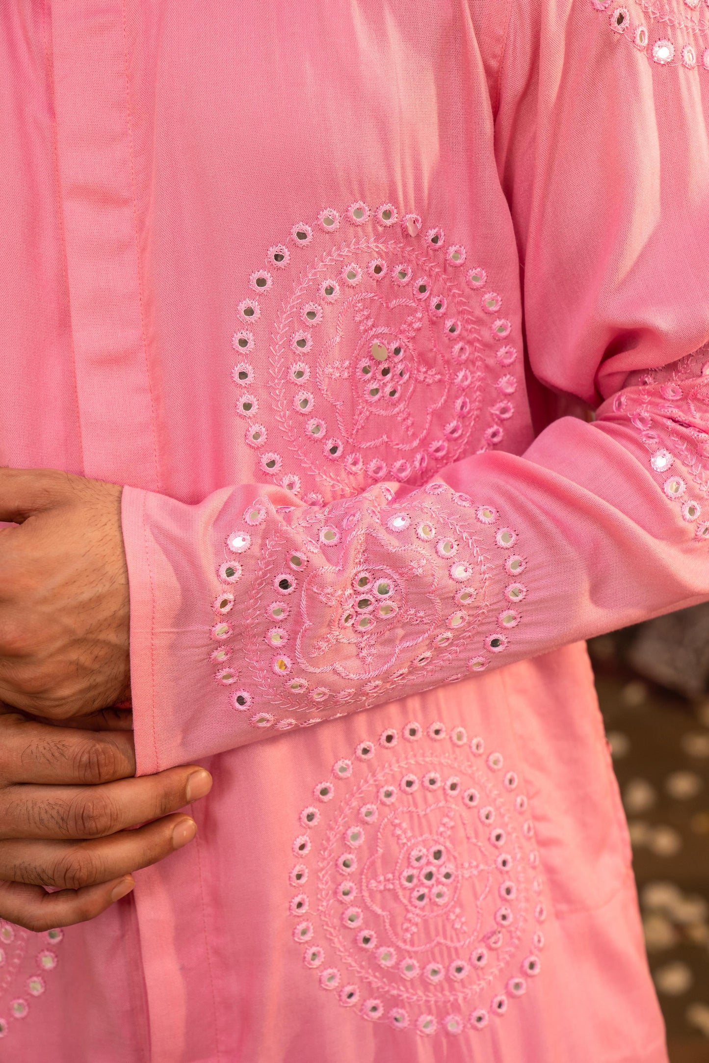 Dazzling Flamingo Pink Mirror Foil Kurta Set