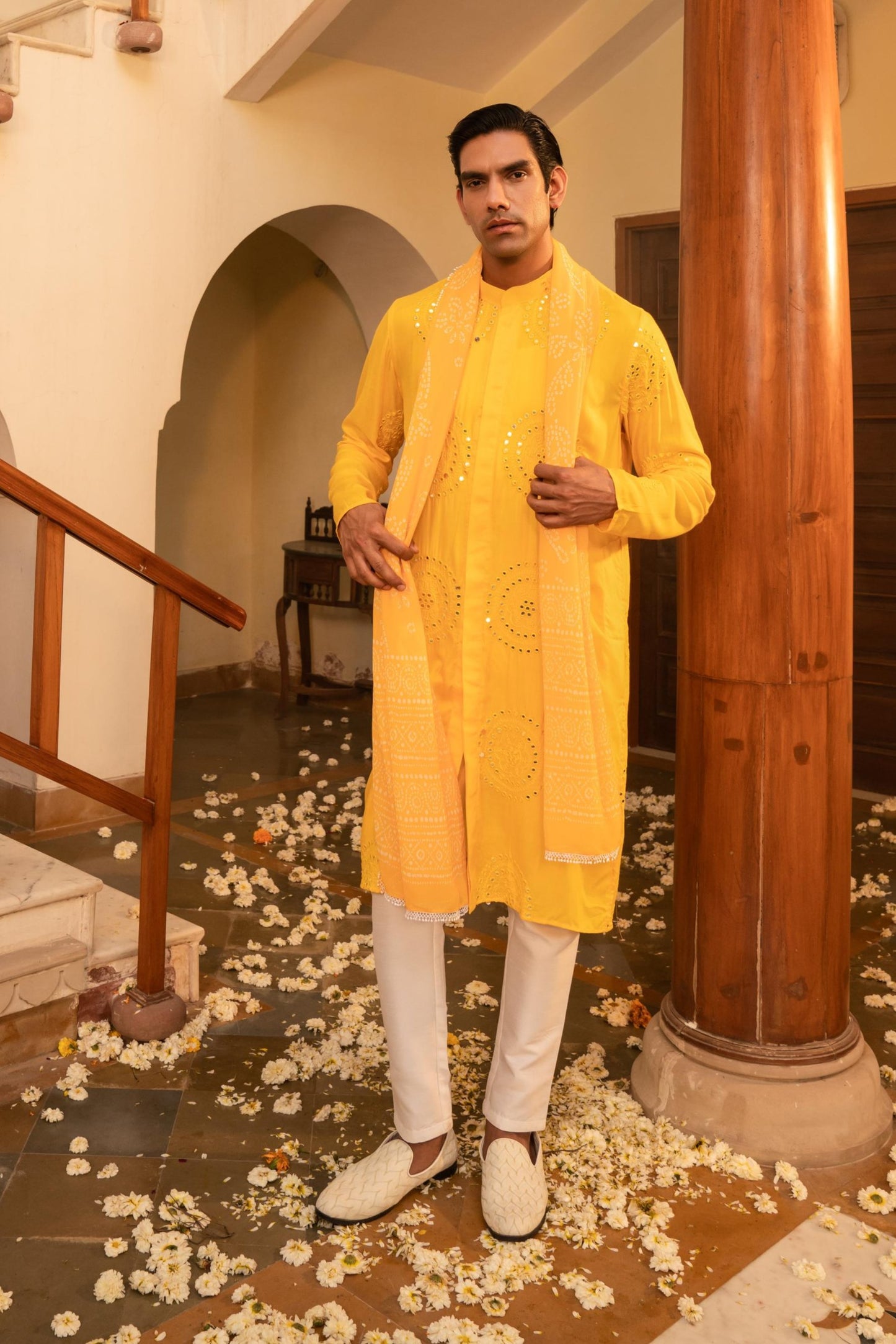 Radiant Google Yellow Mirror Foil Kurta Set