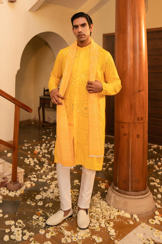 Vivacious Google Yellow Mirror Foil Kurta