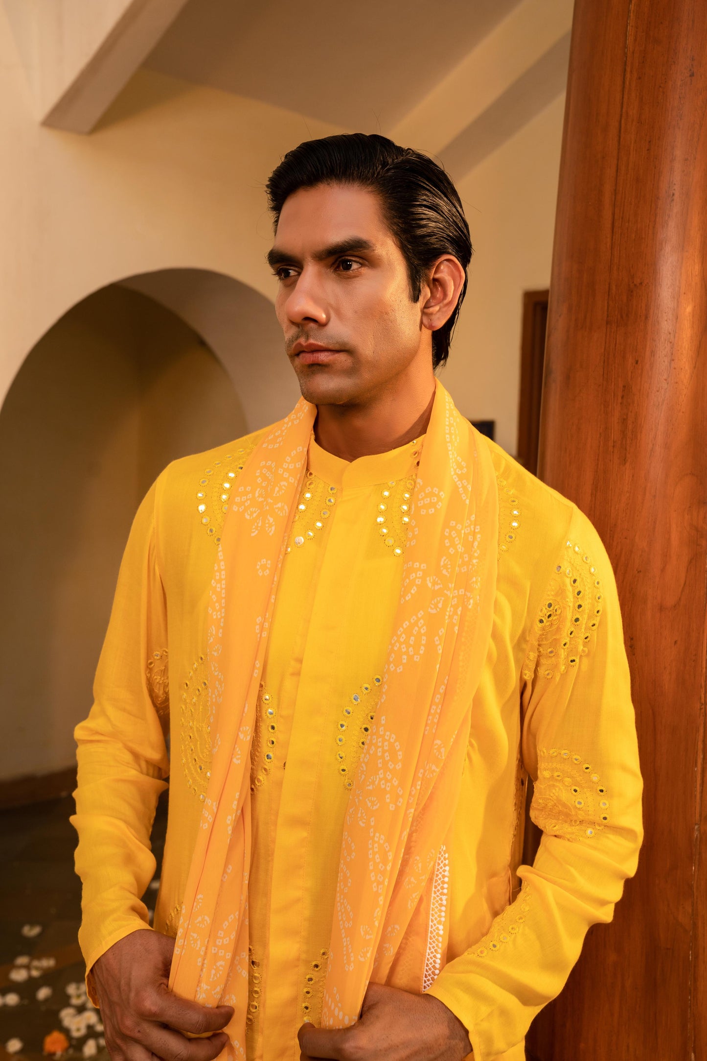 Radiant Google Yellow Mirror Foil Kurta Set