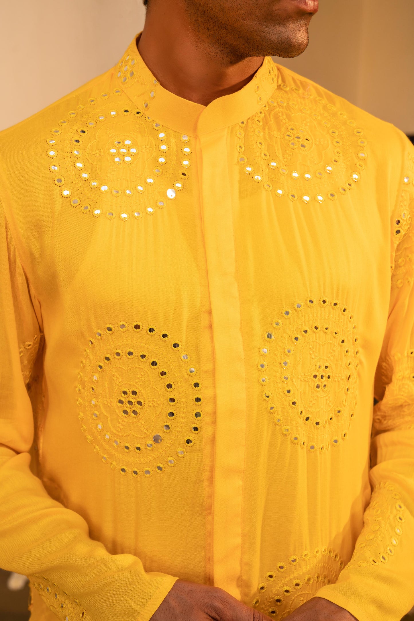 Radiant Google Yellow Mirror Foil Kurta Set