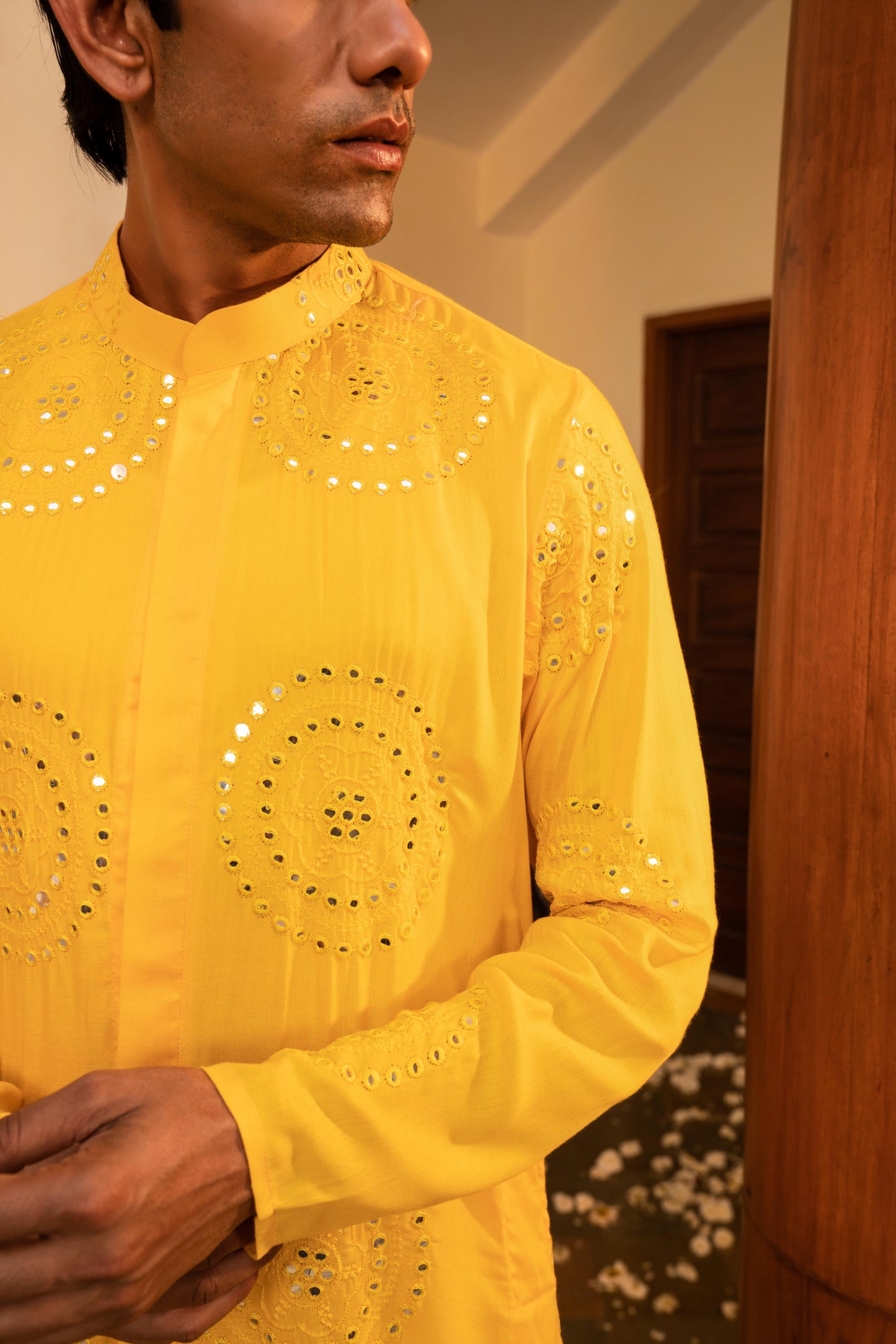 Radiant Google Yellow Mirror Foil Kurta Set