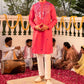 Majestic Hawa Mahal Red Mirror Kurta