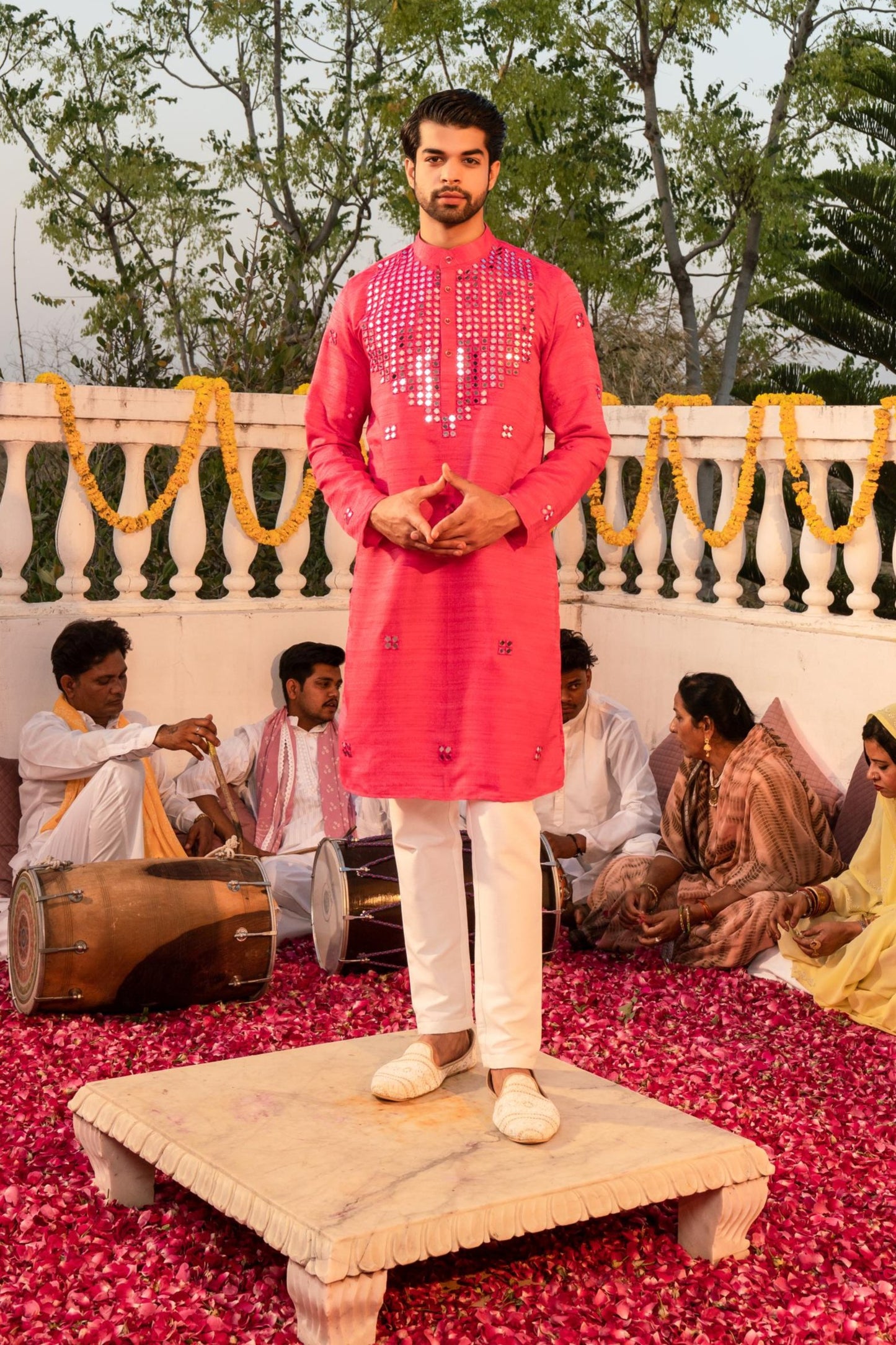 Majestic Hawa Mahal Red Mirror Kurta