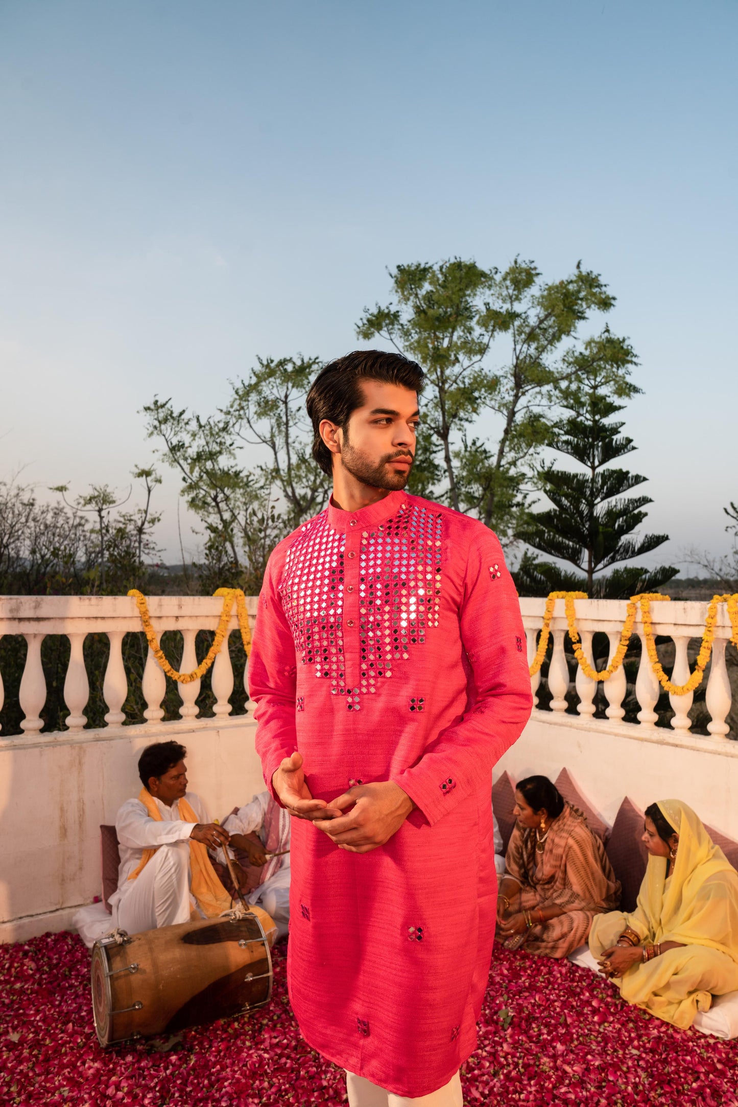 Majestic Hawa Mahal Red Mirror Kurta