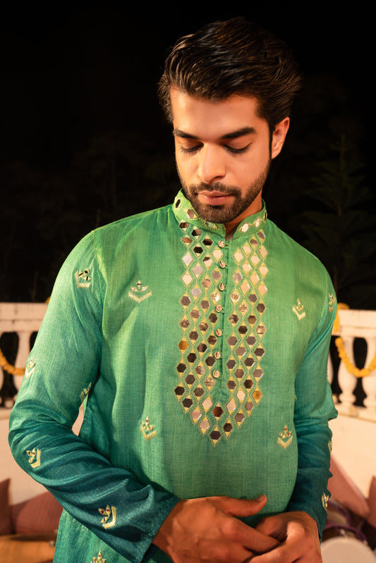 Vibrant Kingfisher Mirror Kurta