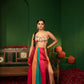 Prismatic Raw Silk & Georgette Crop Top Set with Silk Lehenga