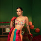 Prismatic Raw Silk & Georgette Crop Top Set with Silk Lehenga