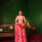 French Pink Georgette Crop Top, Skirt, and Dupatta Set