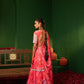 French Pink Georgette Crop Top, Skirt, and Dupatta Set