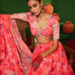 French Pink Georgette Crop Top, Skirt, and Dupatta Set