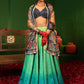 Devi Pacific Green Lehenga in Raw Silk, Chiffon & Crepe