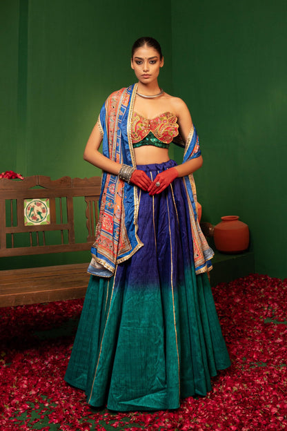 Devi Blue Orchid Lehenga in Raw Silk & Crepe