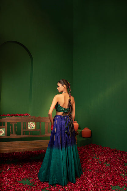 Devi Blue Orchid Lehenga in Raw Silk & Crepe