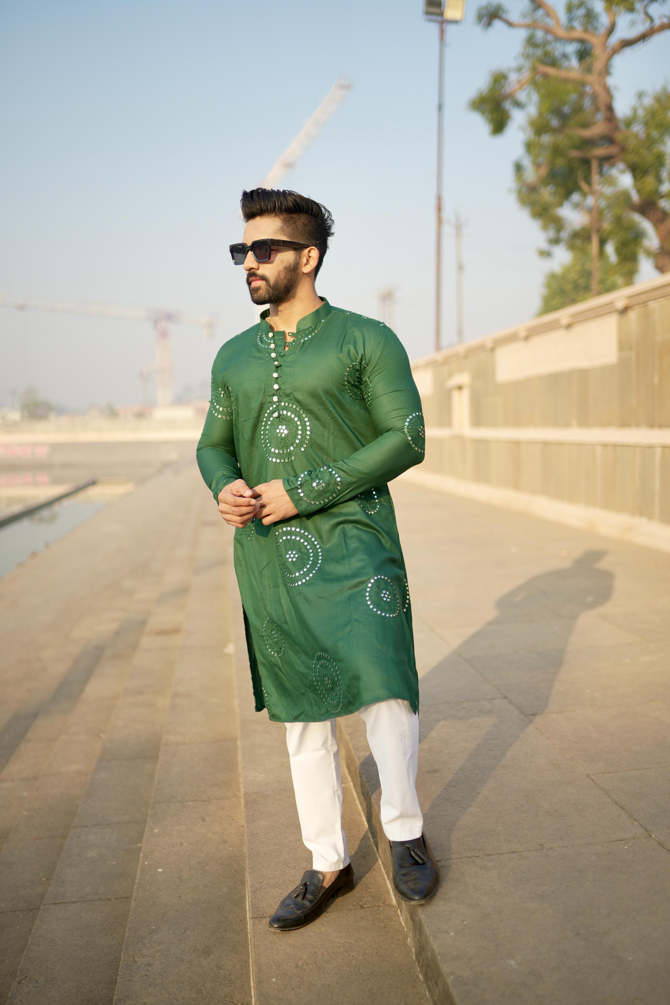 Buy Dark Mehndi Colour Kurtas for Men Gents Mehndi Kurta Kzari The Design Studio