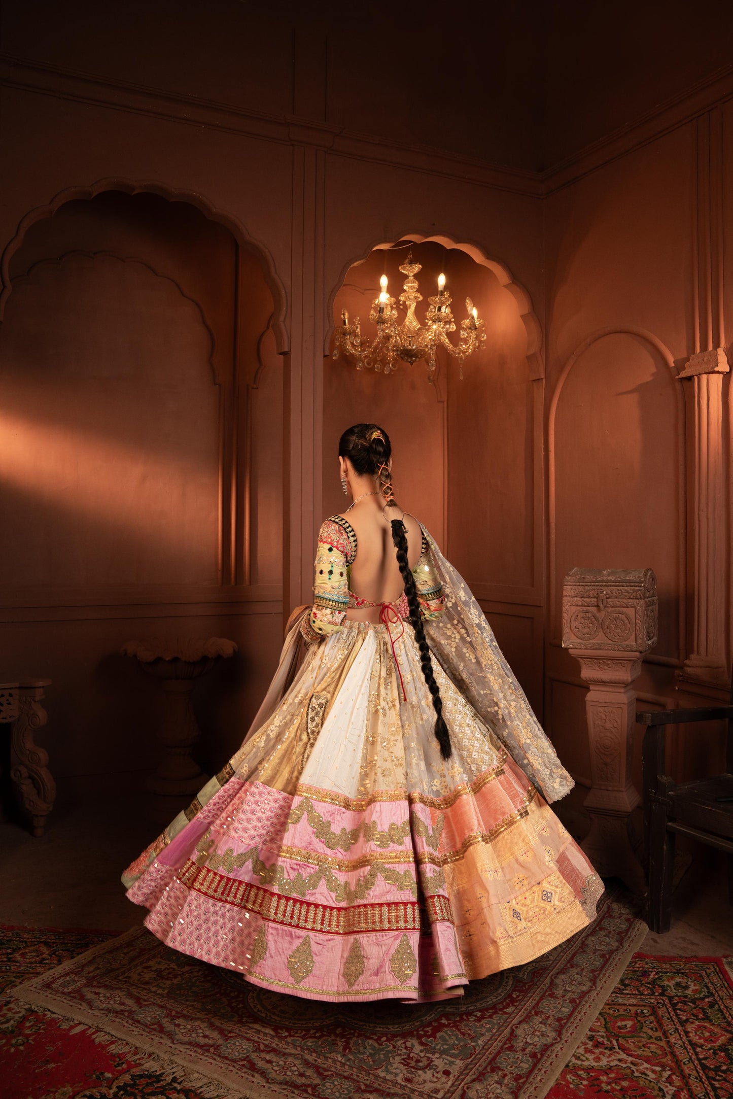 Devi Gulab Silk and Net Lehenga