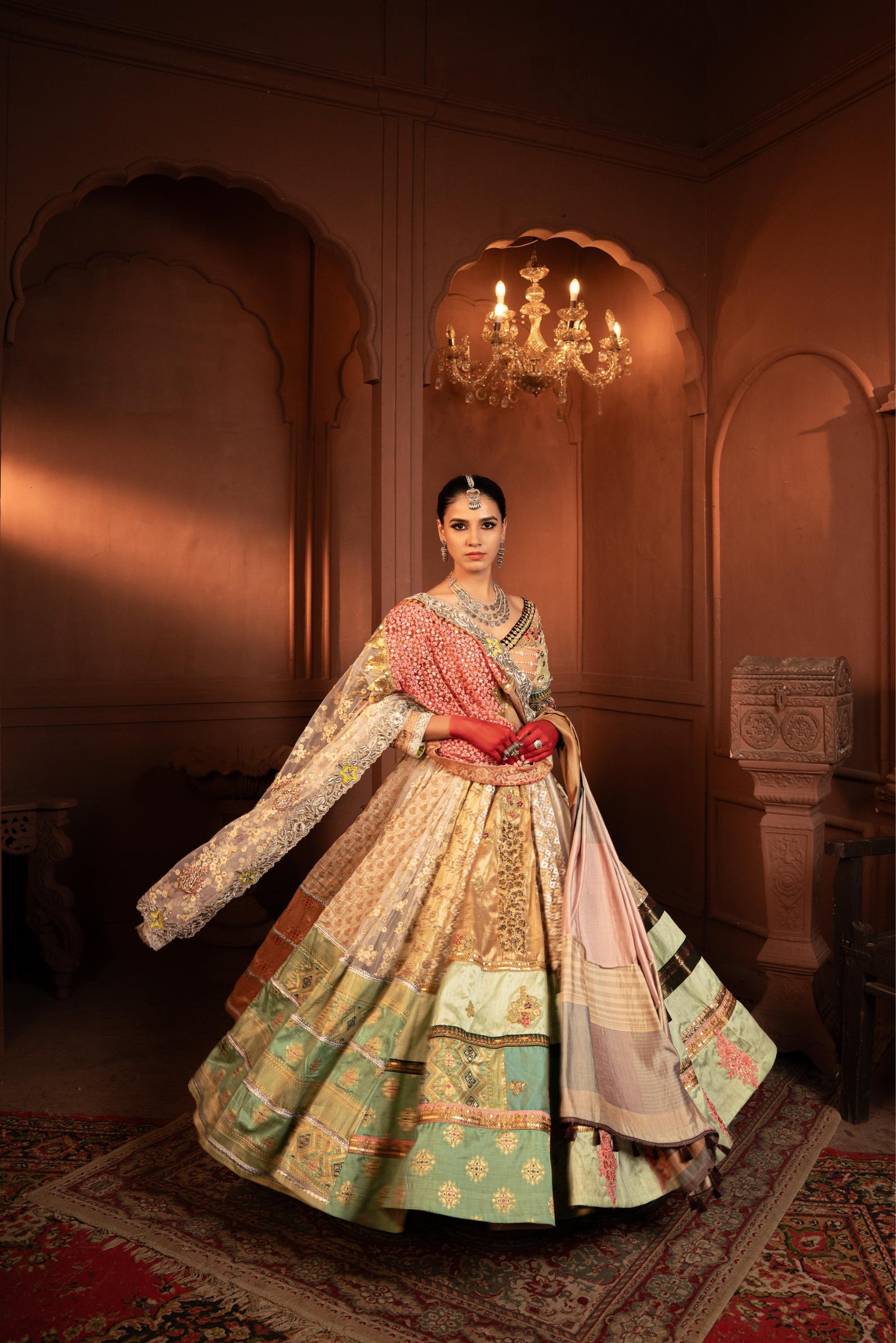 Devi Gulab Silk and Net Lehenga