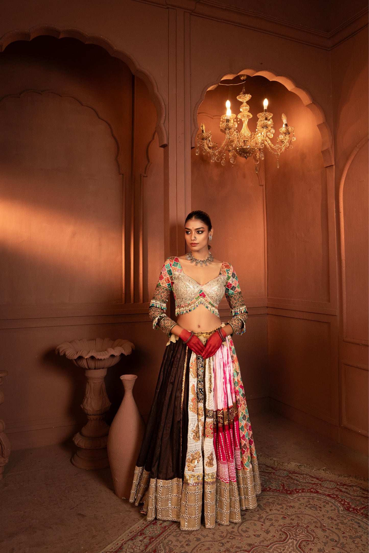 Devi Mogra Silk and Georgette Lehenga