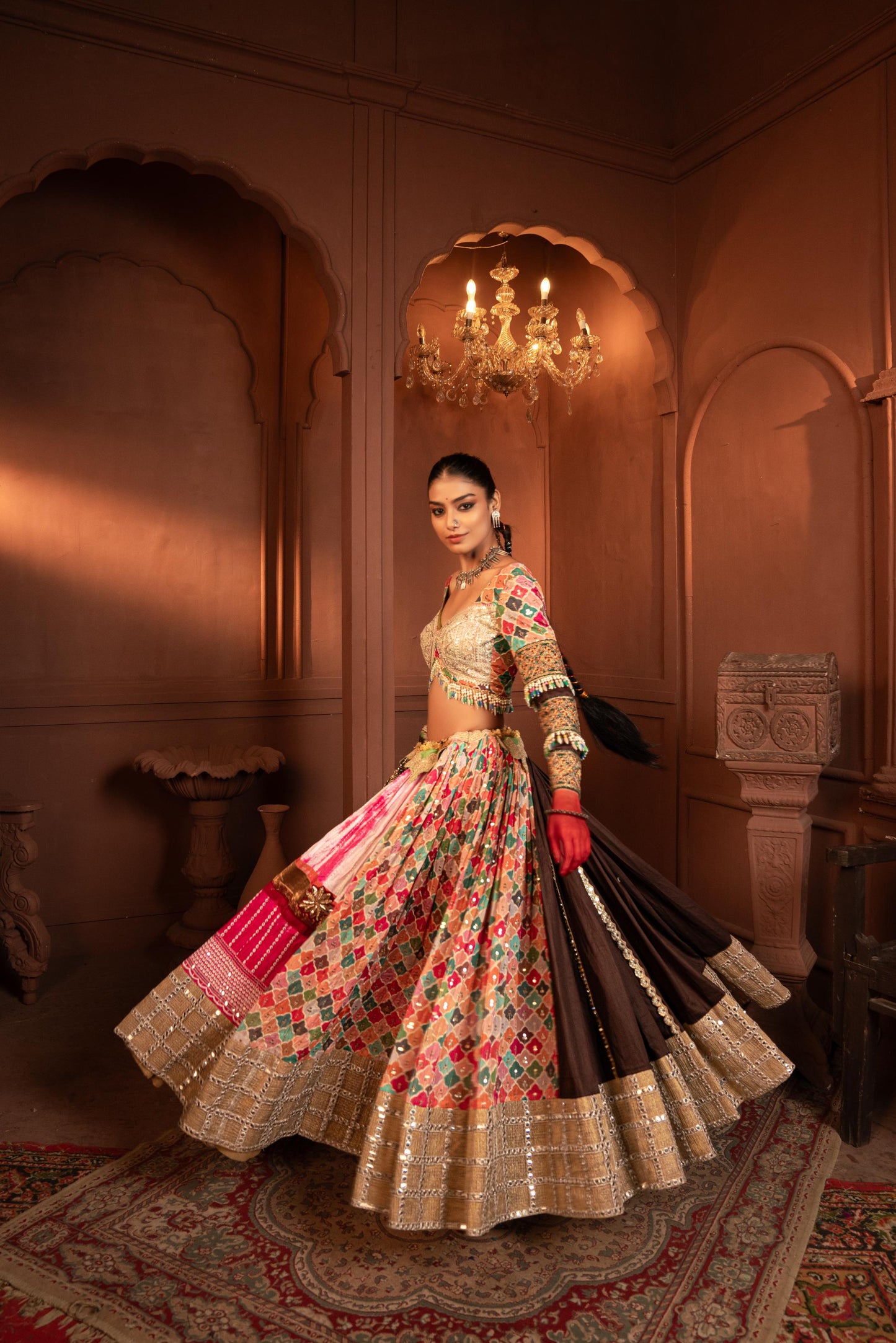 Devi Mogra Silk and Georgette Lehenga