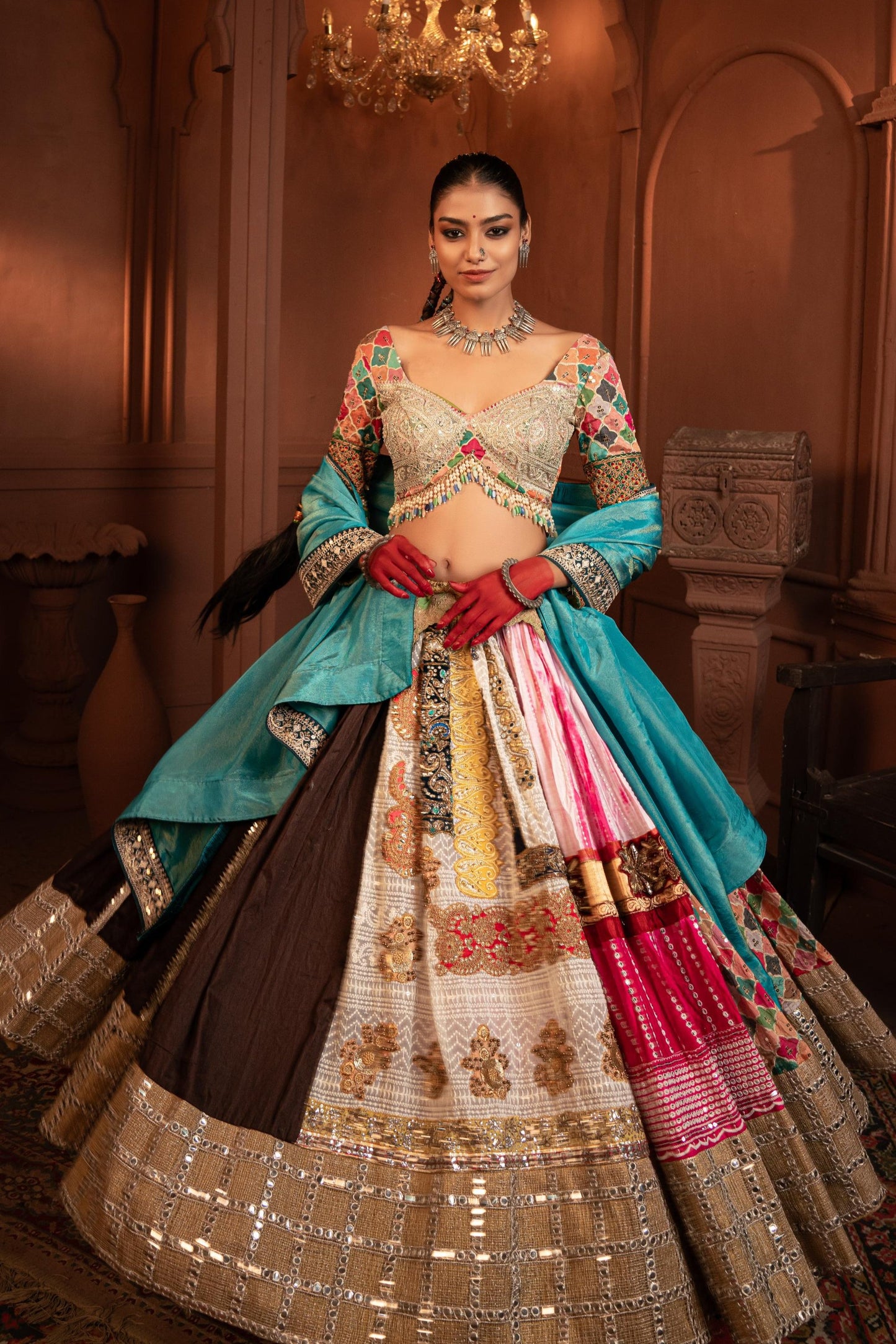 Devi Mogra Silk and Georgette Lehenga